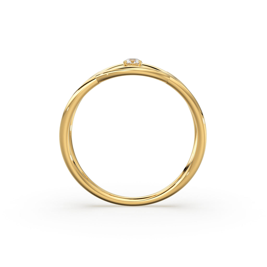 Open Circle Diamond Ring in 14k Gold / Dual Shank Unique Diamond Ring / Solitaire Cocktail Ring / Special Gift / Graduation Gift