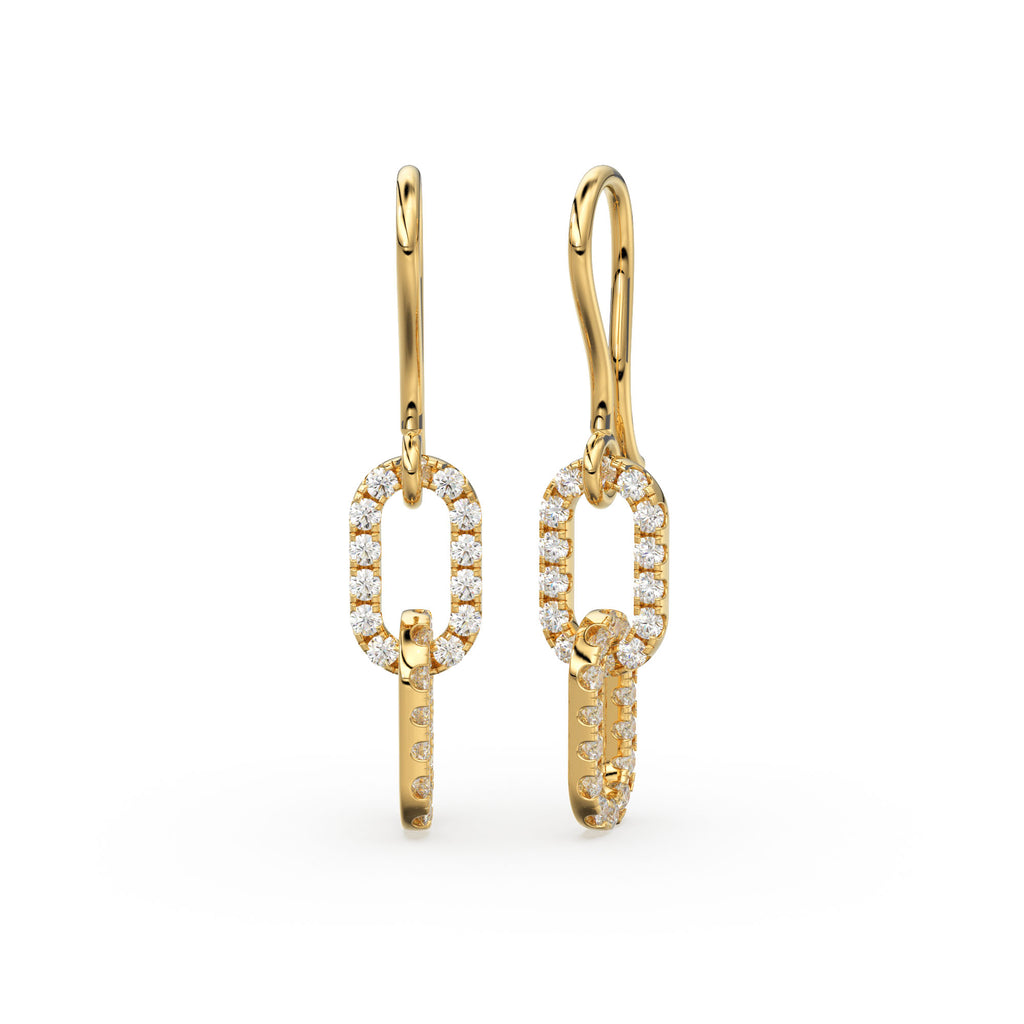 Double Link Diamond Dangle Earrings / 14K Solid Gold Earring / Pave Diamond Earrings / Link Chain Dangle Drop Earrings / Gift for Her