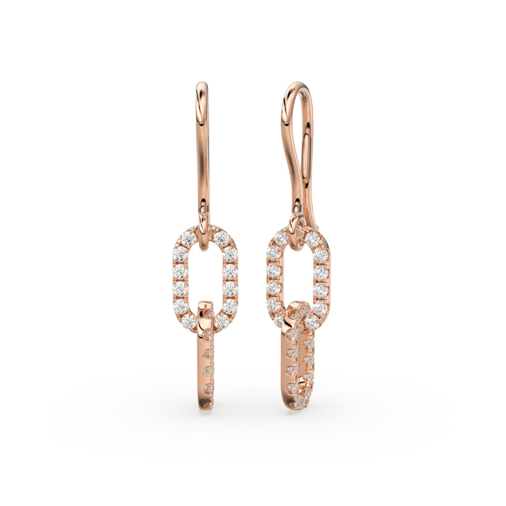 Double Link Diamond Dangle Earrings / 14K Solid Gold Earring / Pave Diamond Earrings / Link Chain Dangle Drop Earrings / Gift for Her