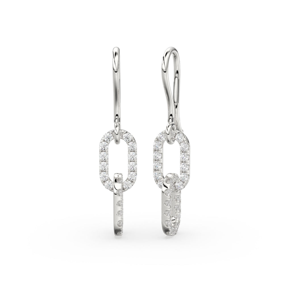 Double Link Diamond Dangle Earrings / 14K Solid Gold Earring / Pave Diamond Earrings / Link Chain Dangle Drop Earrings / Gift for Her