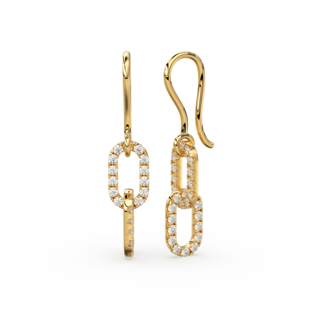 Double Link Diamond Dangle Earrings / 14K Solid Gold Earring / Pave Diamond Earrings / Link Chain Dangle Drop Earrings / Gift for Her