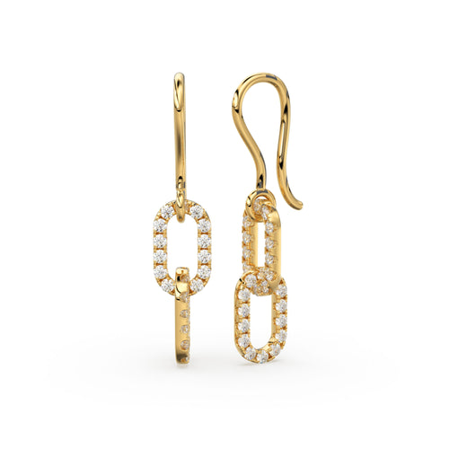 Double Link Diamond Dangle Earrings / 14K Solid Gold Earring / Pave Diamond Earrings / Link Chain Dangle Drop Earrings / Gift for Her