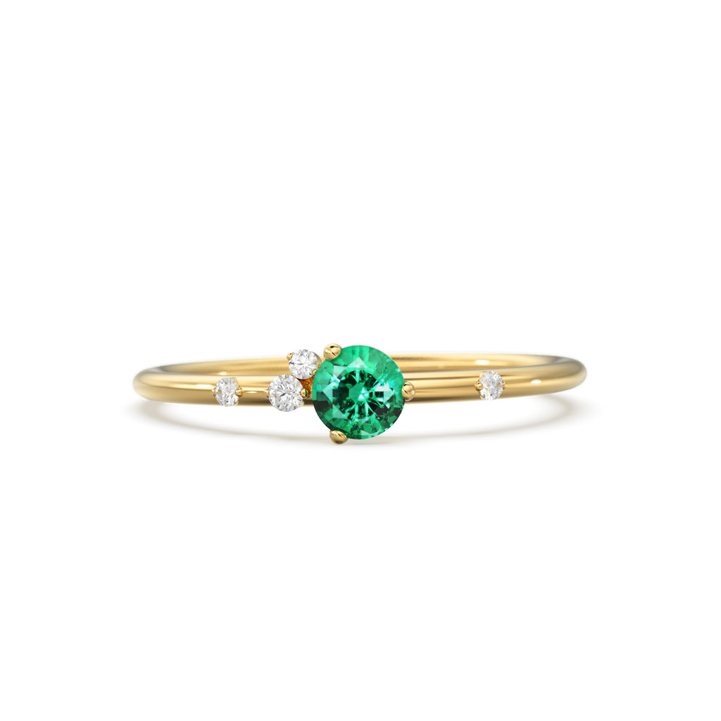 Emerald Engagement Ring in 14k Gold / Diamond Cluster Engagement Ring / Unique Dainty Womens Wedding Ring / Promise Anniversary Gift for Her