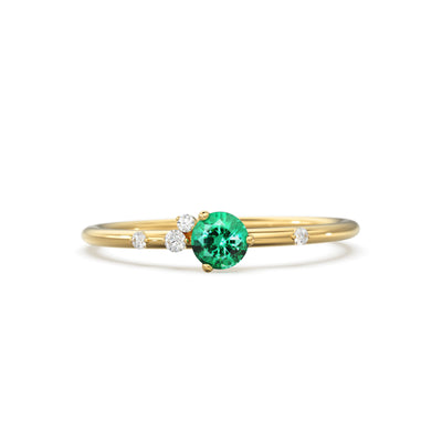 Emerald Engagement Ring in 14k Gold / Diamond Cluster Engagement Ring / Unique Dainty Womens Wedding Ring / Promise Anniversary Gift for Her