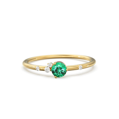 Emerald Engagement Ring in 14k Gold / Diamond Cluster Engagement Ring / Unique Dainty Womens Wedding Ring / Promise Anniversary Gift for Her