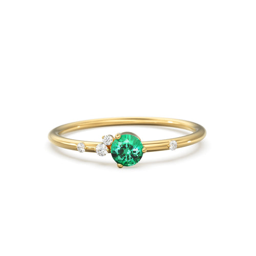 Emerald Engagement Ring in 14k Gold / Diamond Cluster Engagement Ring / Unique Dainty Womens Wedding Ring / Promise Anniversary Gift for Her