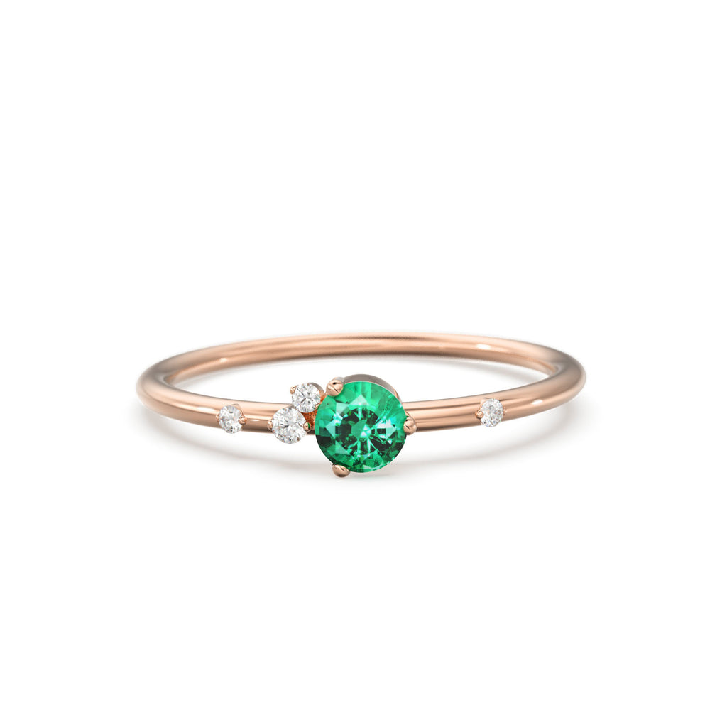 Emerald Engagement Ring in 14k Gold / Diamond Cluster Engagement Ring / Unique Dainty Womens Wedding Ring / Promise Anniversary Gift for Her
