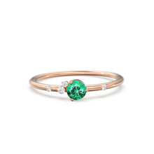 Load image into Gallery viewer, Emerald Engagement Ring in 14k Gold / Diamond Cluster Engagement Ring / Unique Dainty Womens Wedding Ring / Promise Anniversary Gift for Her
