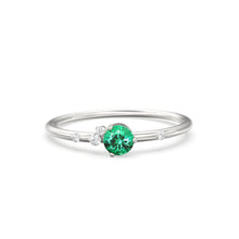 Load image into Gallery viewer, Emerald Engagement Ring in 14k Gold / Diamond Cluster Engagement Ring / Unique Dainty Womens Wedding Ring / Promise Anniversary Gift for Her