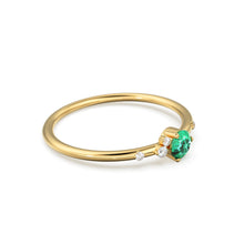 Load image into Gallery viewer, Emerald Engagement Ring in 14k Gold / Diamond Cluster Engagement Ring / Unique Dainty Womens Wedding Ring / Promise Anniversary Gift for Her