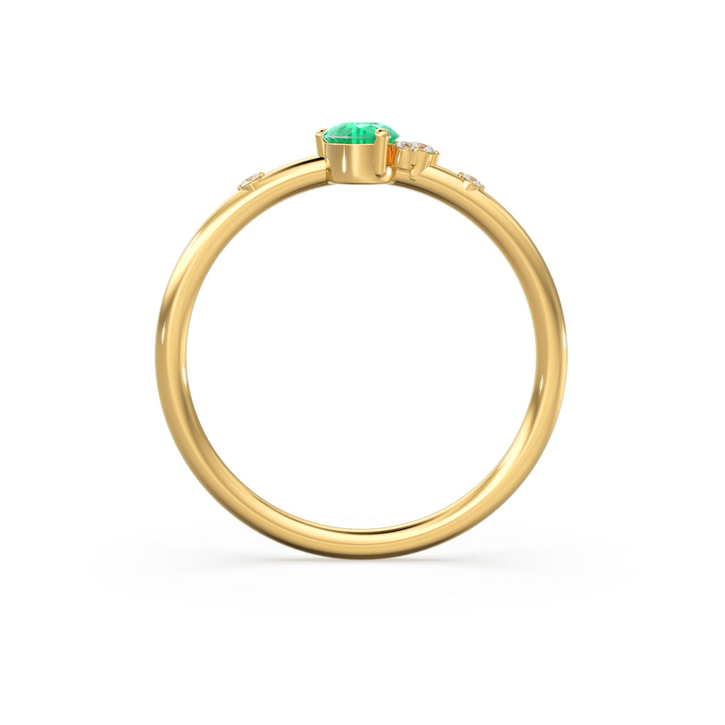 Emerald Engagement Ring in 14k Gold / Diamond Cluster Engagement Ring / Unique Dainty Womens Wedding Ring / Promise Anniversary Gift for Her
