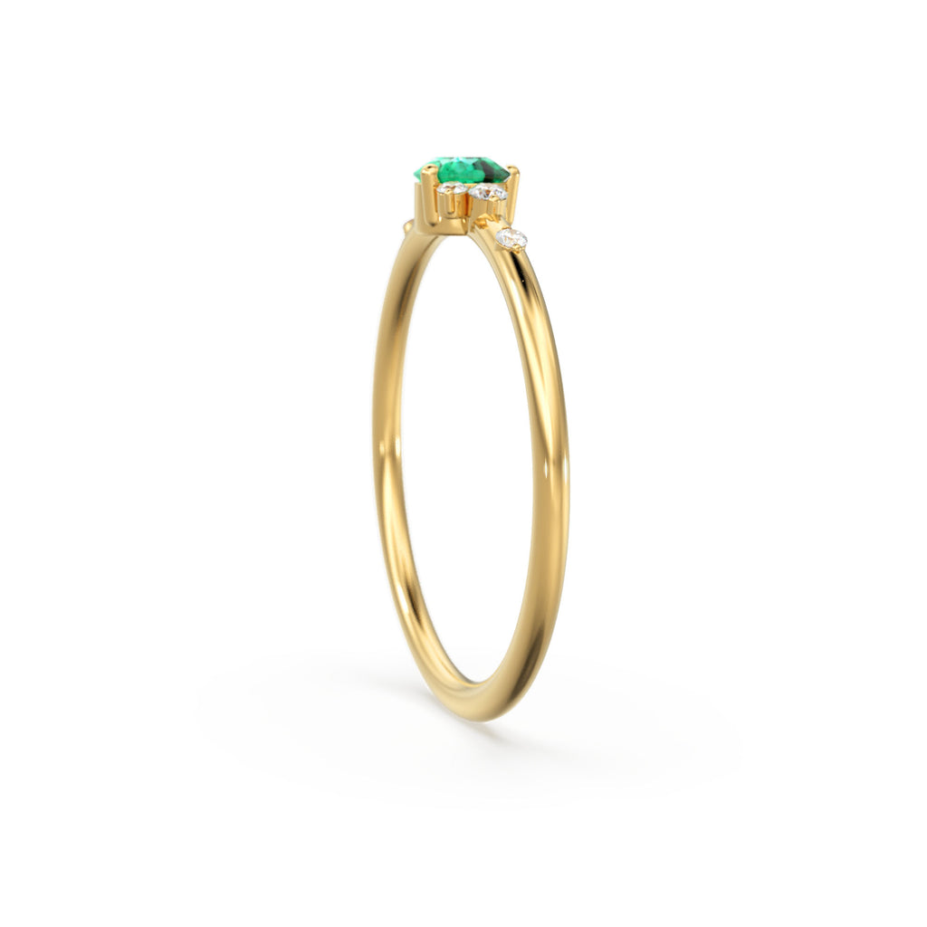 Emerald Engagement Ring in 14k Gold / Diamond Cluster Engagement Ring / Unique Dainty Womens Wedding Ring / Promise Anniversary Gift for Her