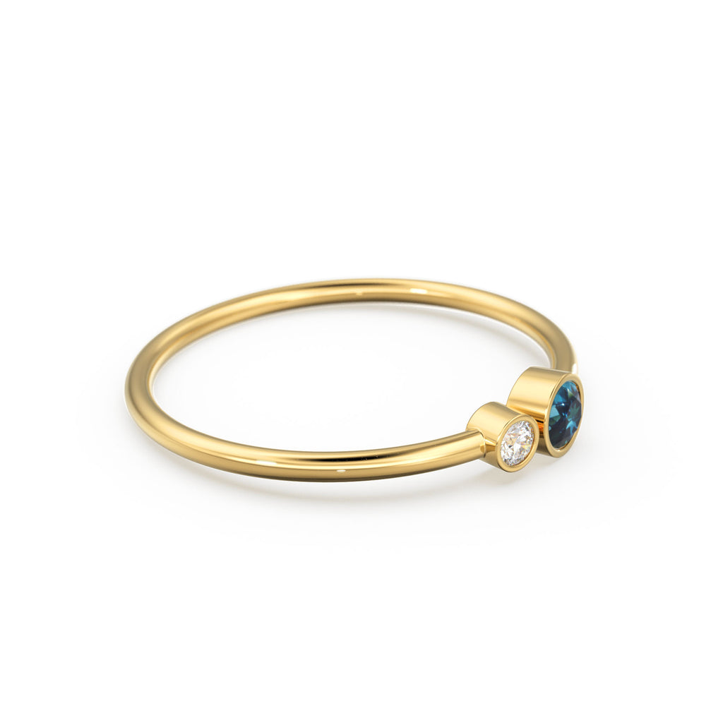 London Blue Topaz and Diamond Birthstone Ring / 14K Gold London Blue Topaz and Diamond Gift for Her / December Birthstone Ring