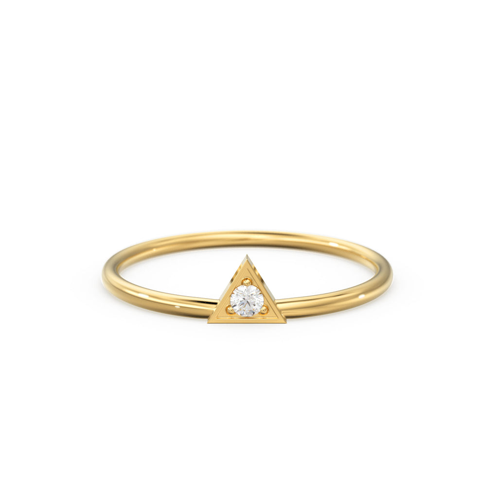 14K Diamond Triangle Ring / Chevron V Ring / Solitaire Ring / Solid Gold Minimal Jewelry / Stacking Ring / Wedding Band Gift for her