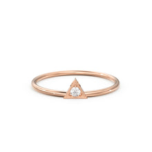 Load image into Gallery viewer, 14K Diamond Triangle Ring / Chevron V Ring / Solitaire Ring / Solid Gold Minimal Jewelry / Stacking Ring / Wedding Band Gift for her