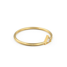 Load image into Gallery viewer, 14K Diamond Triangle Ring / Chevron V Ring / Solitaire Ring / Solid Gold Minimal Jewelry / Stacking Ring / Wedding Band Gift for her