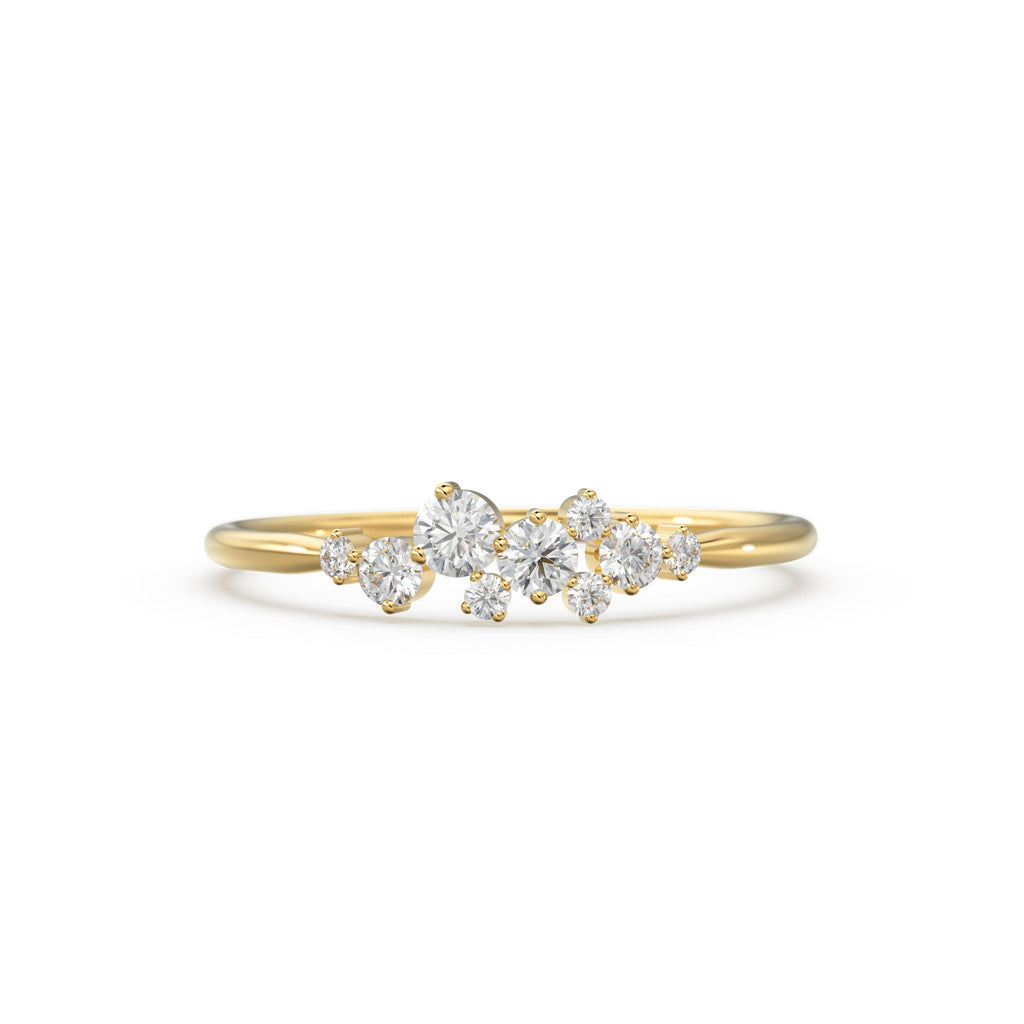 Cluster Ring in 14k Gold / Diamond Cluster Ring / Unique Diamond Stackable Ring / Diamond Wedding Band