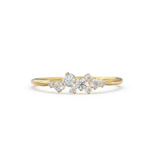 Cluster Ring in 14k Gold / Diamond Cluster Ring / Unique Diamond Stackable Ring / Diamond Wedding Band
