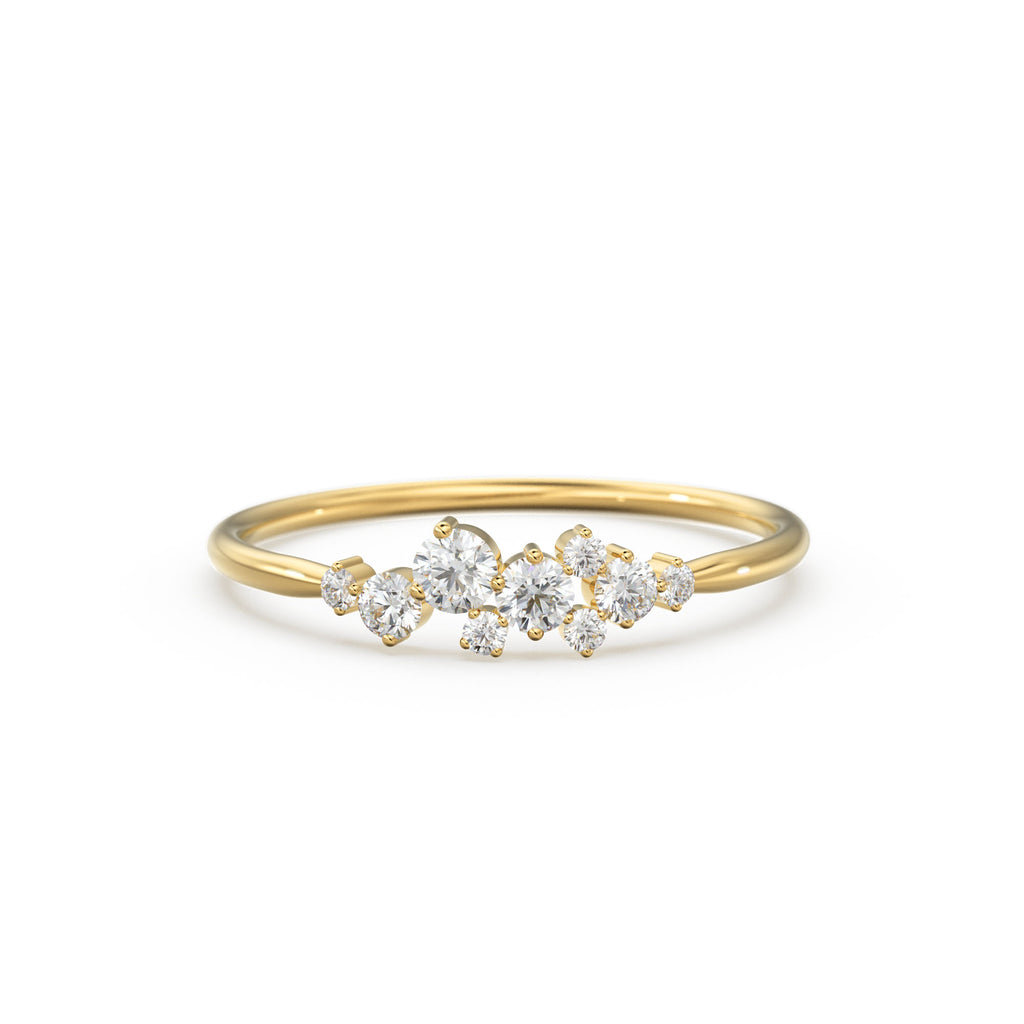 Cluster Ring in 14k Gold / Diamond Cluster Ring / Unique Diamond Stackable Ring / Diamond Wedding Band