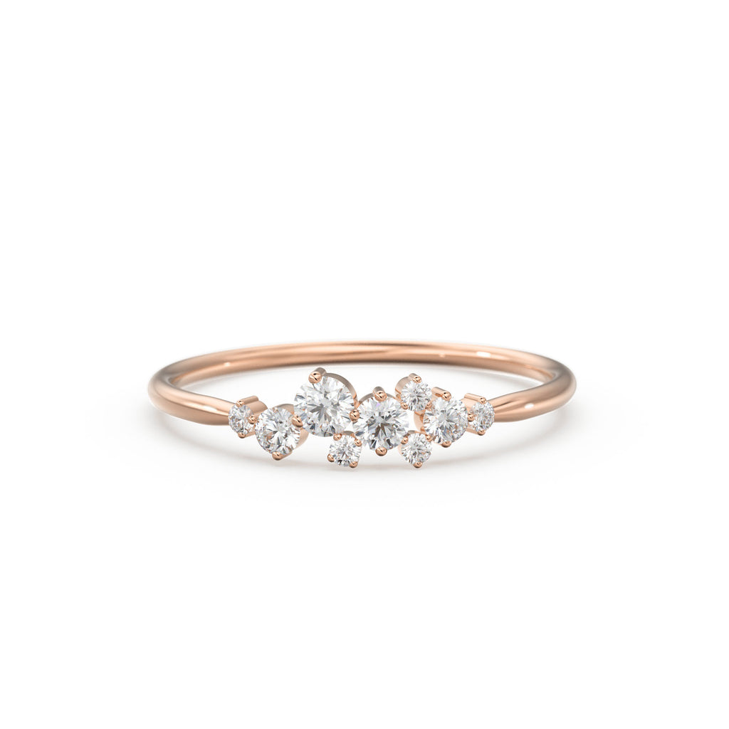 Cluster Ring in 14k Gold / Diamond Cluster Ring / Unique Diamond Stackable Ring / Diamond Wedding Band