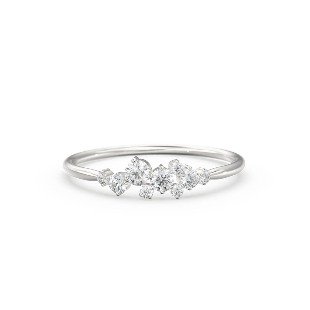 Cluster Ring in 14k Gold / Diamond Cluster Ring / Unique Diamond Stackable Ring / Diamond Wedding Band