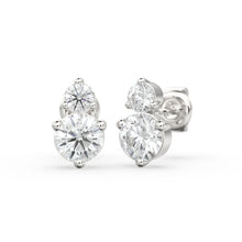 Load image into Gallery viewer, 14k Gold Two Diamond Stud / 14k Solid Gold Unique Diamond Earrings / Second Hole Stud / Tiny Post Earring / Multiple Piercing Stud