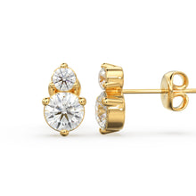 Load image into Gallery viewer, 14k Gold Two Diamond Stud / 14k Solid Gold Unique Diamond Earrings / Second Hole Stud / Tiny Post Earring / Multiple Piercing Stud