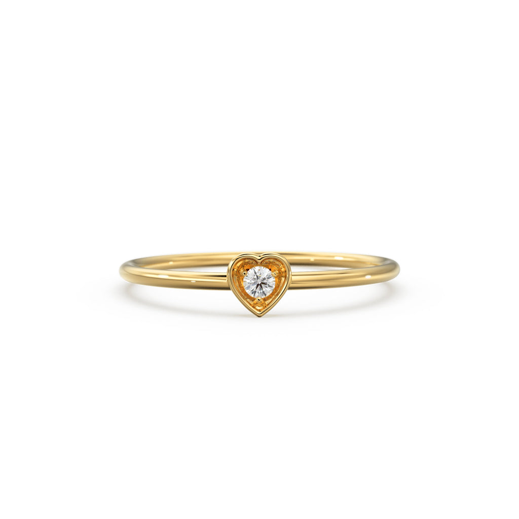 14K Gold Birthstone Heart Ring/ Solid Gold Ring/ January/ February/ March/ April/ May/ June/ July/ August/ September/ November/ December