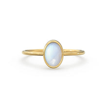 Load image into Gallery viewer, Rainbow Moonstone Ring / Moonstone Engagement Ring 14k Gold / Oval Natural Blue Moonstone Bezel Ring / June Birthstone / Promise Ring