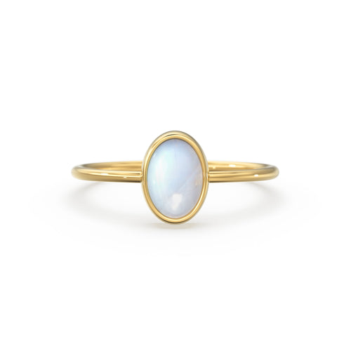 Rainbow Moonstone Ring / Moonstone Engagement Ring 14k Gold / Oval Natural Blue Moonstone Bezel Ring / June Birthstone / Promise Ring