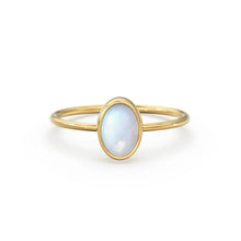 Load image into Gallery viewer, Rainbow Moonstone Ring / Moonstone Engagement Ring 14k Gold / Oval Natural Blue Moonstone Bezel Ring / June Birthstone / Promise Ring