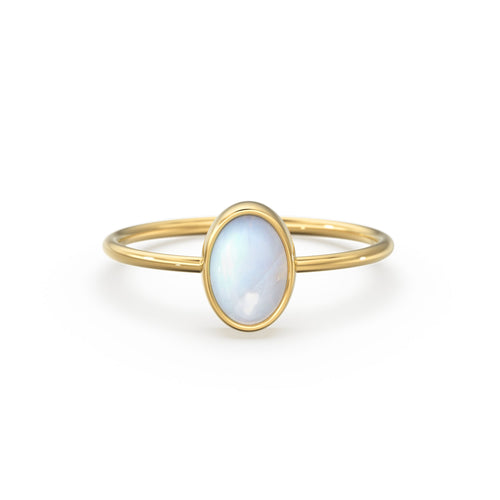 Rainbow Moonstone Ring / Moonstone Engagement Ring 14k Gold / Oval Natural Blue Moonstone Bezel Ring / June Birthstone / Promise Ring