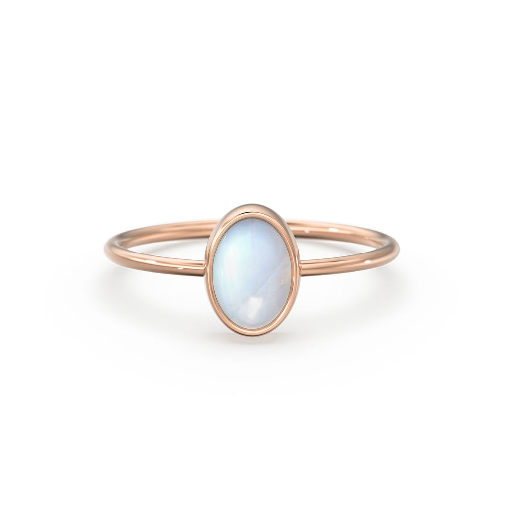 Rainbow Moonstone Ring / Moonstone Engagement Ring 14k Gold / Oval Natural Blue Moonstone Bezel Ring / June Birthstone / Promise Ring