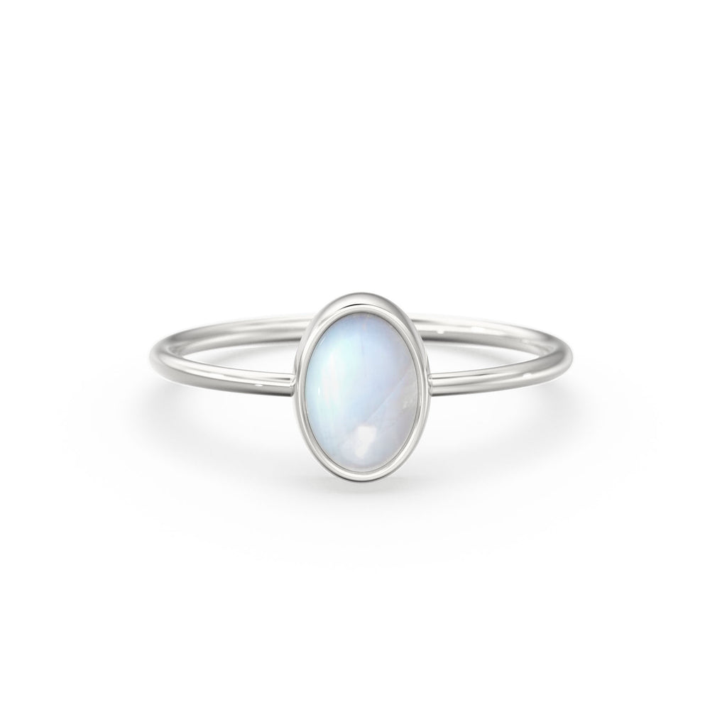 Rainbow Moonstone Ring / Moonstone Engagement Ring 14k Gold / Oval Natural Blue Moonstone Bezel Ring / June Birthstone / Promise Ring