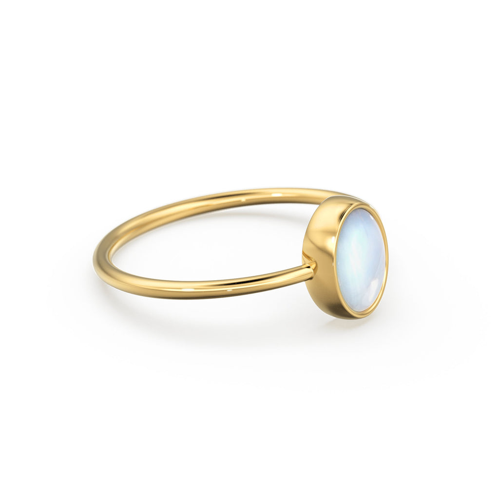 Rainbow Moonstone Ring / Moonstone Engagement Ring 14k Gold / Oval Natural Blue Moonstone Bezel Ring / June Birthstone / Promise Ring