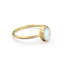Load image into Gallery viewer, Rainbow Moonstone Ring / Moonstone Engagement Ring 14k Gold / Oval Natural Blue Moonstone Bezel Ring / June Birthstone / Promise Ring