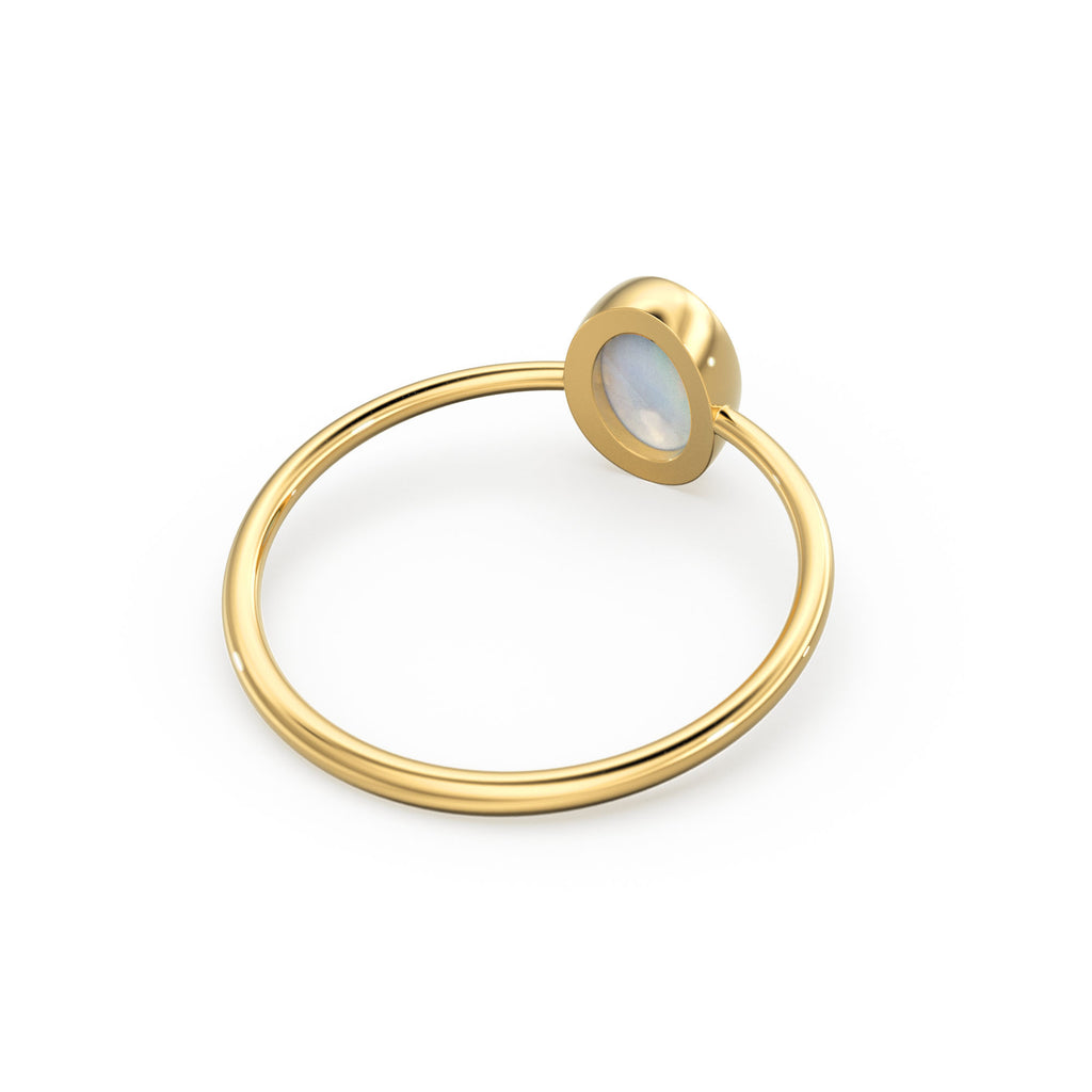 Rainbow Moonstone Ring / Moonstone Engagement Ring 14k Gold / Oval Natural Blue Moonstone Bezel Ring / June Birthstone / Promise Ring