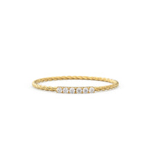 Load image into Gallery viewer, 14k Gold Twisted Diamond Wedding Band/ Twisted Band Ring with Diamonds/ Micro Pave Ring with Twisted Gold Band/ Minimalist Stacking Ring