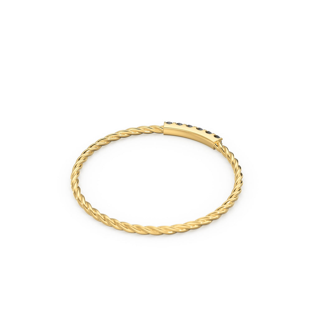 14k Gold Twisted Black Diamond Wedding Band / Twisted Band Ring Diamonds/ Micro Pave Ring Twisted Gold Band/ Minimalist Black Diamond Band