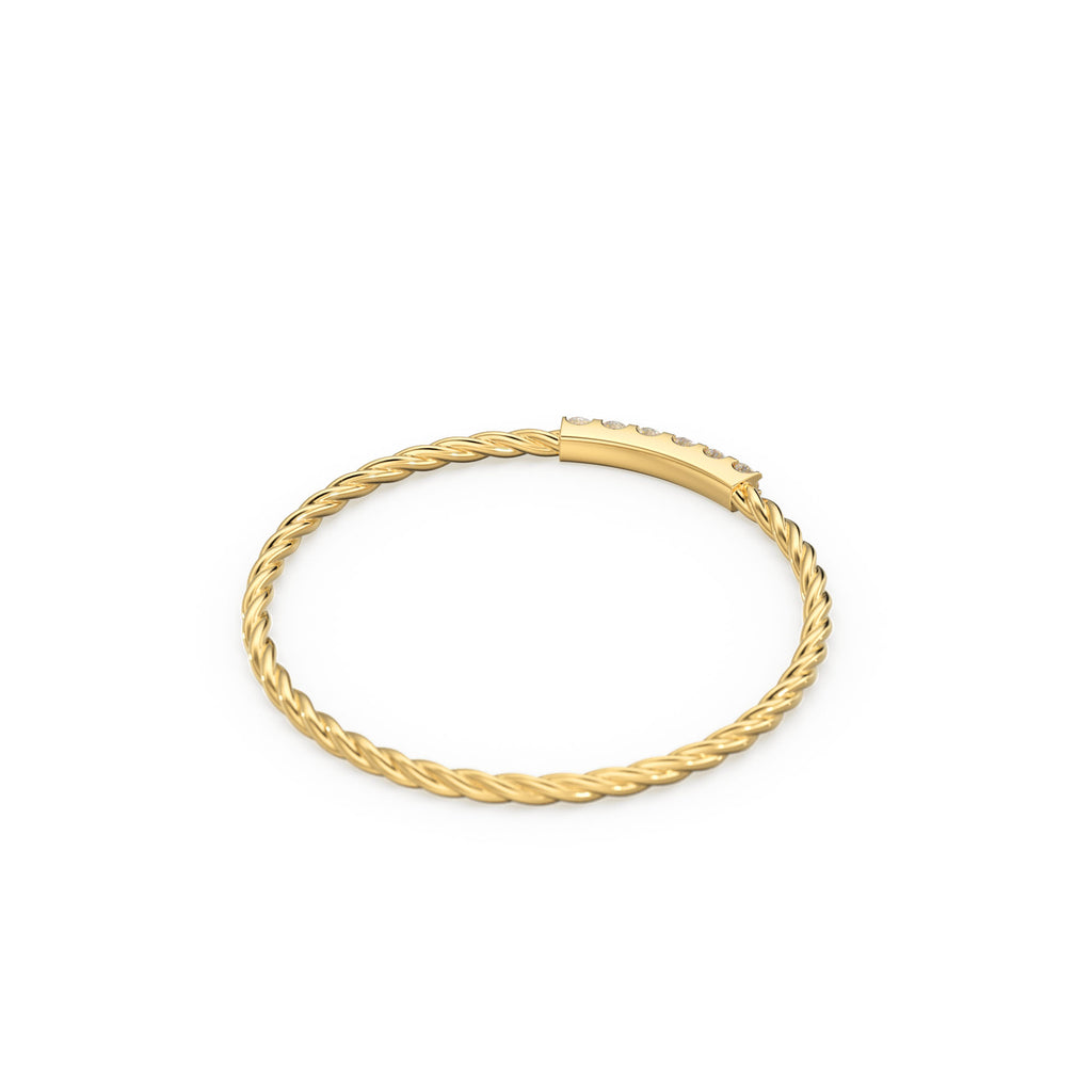 14k Gold Twisted Diamond Wedding Band/ Twisted Band Ring with Diamonds/ Micro Pave Ring with Twisted Gold Band/ Minimalist Stacking Ring