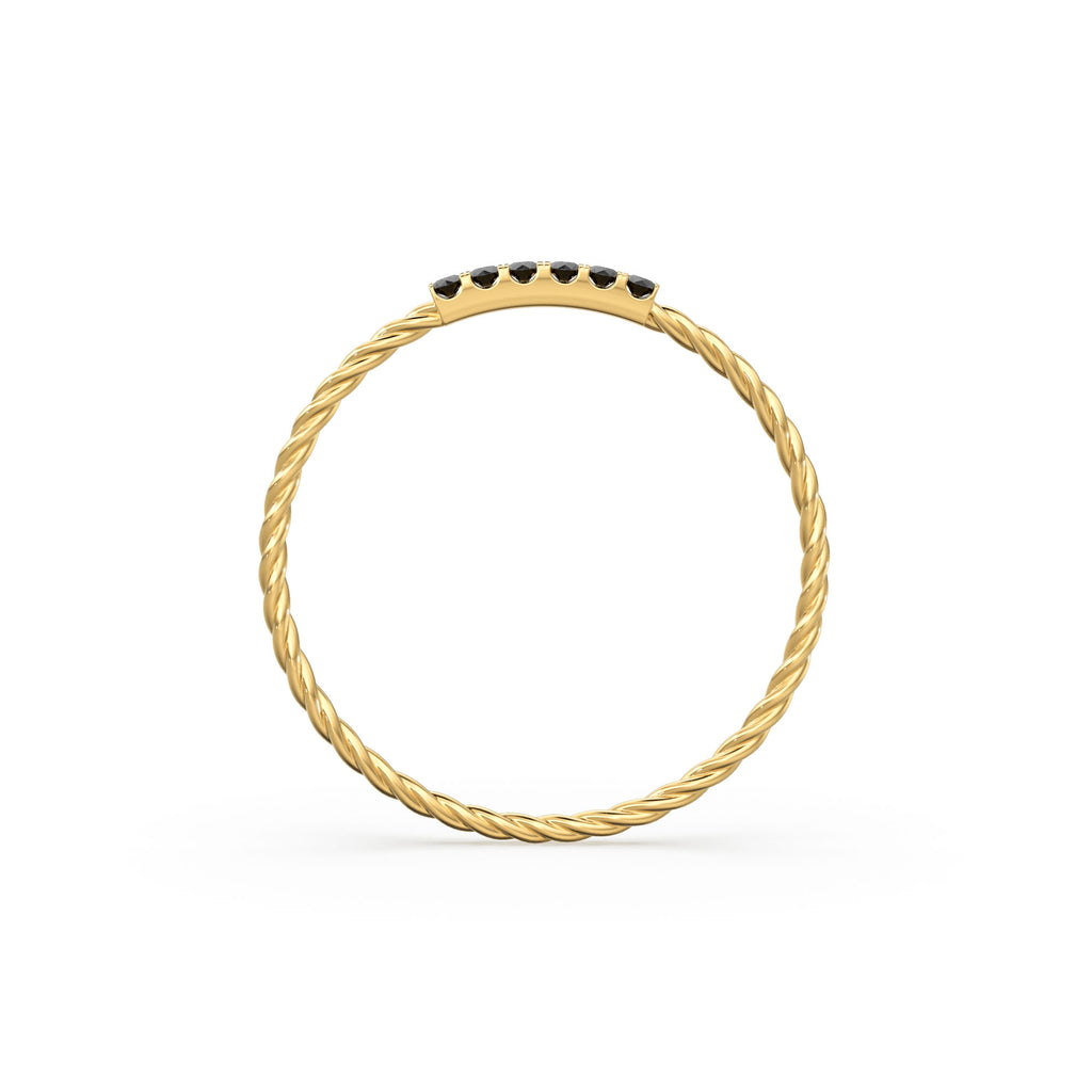 14k Gold Twisted Black Diamond Wedding Band / Twisted Band Ring Diamonds/ Micro Pave Ring Twisted Gold Band/ Minimalist Black Diamond Band