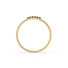Load image into Gallery viewer, 14k Gold Twisted Black Diamond Wedding Band / Twisted Band Ring Diamonds/ Micro Pave Ring Twisted Gold Band/ Minimalist Black Diamond Band