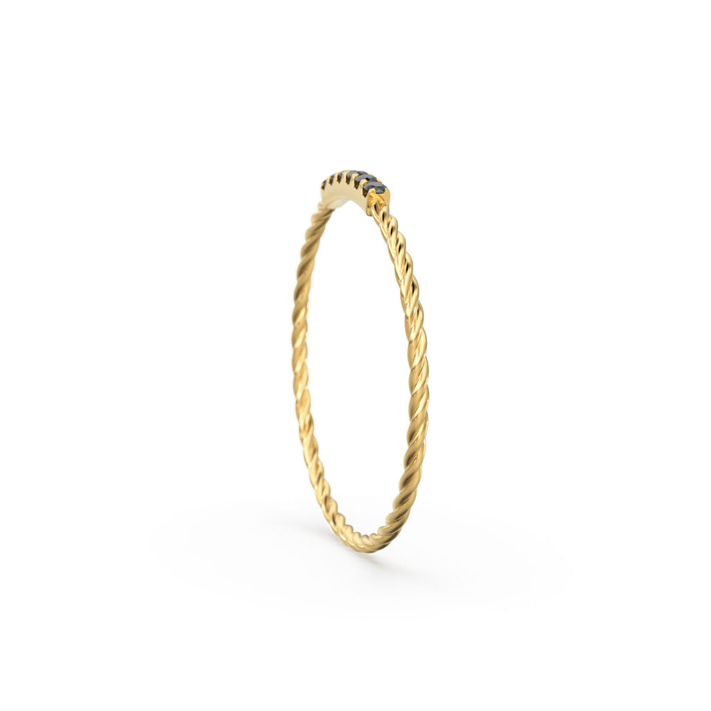 14k Gold Twisted Black Diamond Wedding Band / Twisted Band Ring Diamonds/ Micro Pave Ring Twisted Gold Band/ Minimalist Black Diamond Band