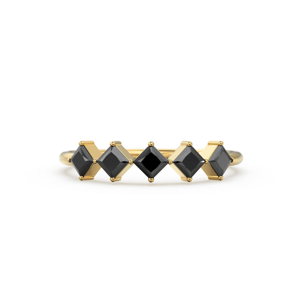 Princess Cut Black Diamond Ring / 14k Gold Princess Cut Diamond Wedding Ring / Princess Cut Anniversary Band / Black Diamond Eternity Band