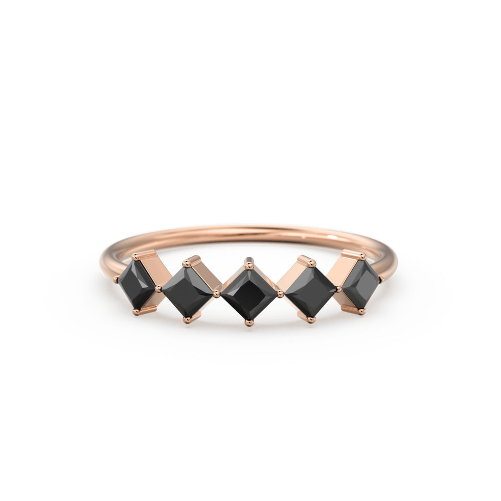 Princess Cut Black Diamond Ring / 14k Gold Princess Cut Diamond Wedding Ring / Princess Cut Anniversary Band / Black Diamond Eternity Band