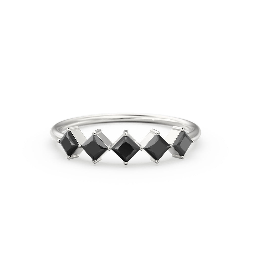 Princess Cut Black Diamond Ring / 14k Gold Princess Cut Diamond Wedding Ring / Princess Cut Anniversary Band / Black Diamond Eternity Band
