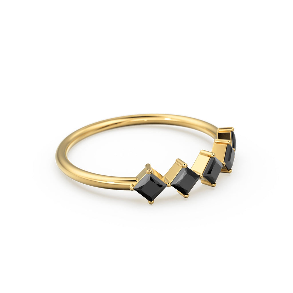 Princess Cut Black Diamond Ring / 14k Gold Princess Cut Diamond Wedding Ring / Princess Cut Anniversary Band / Black Diamond Eternity Band
