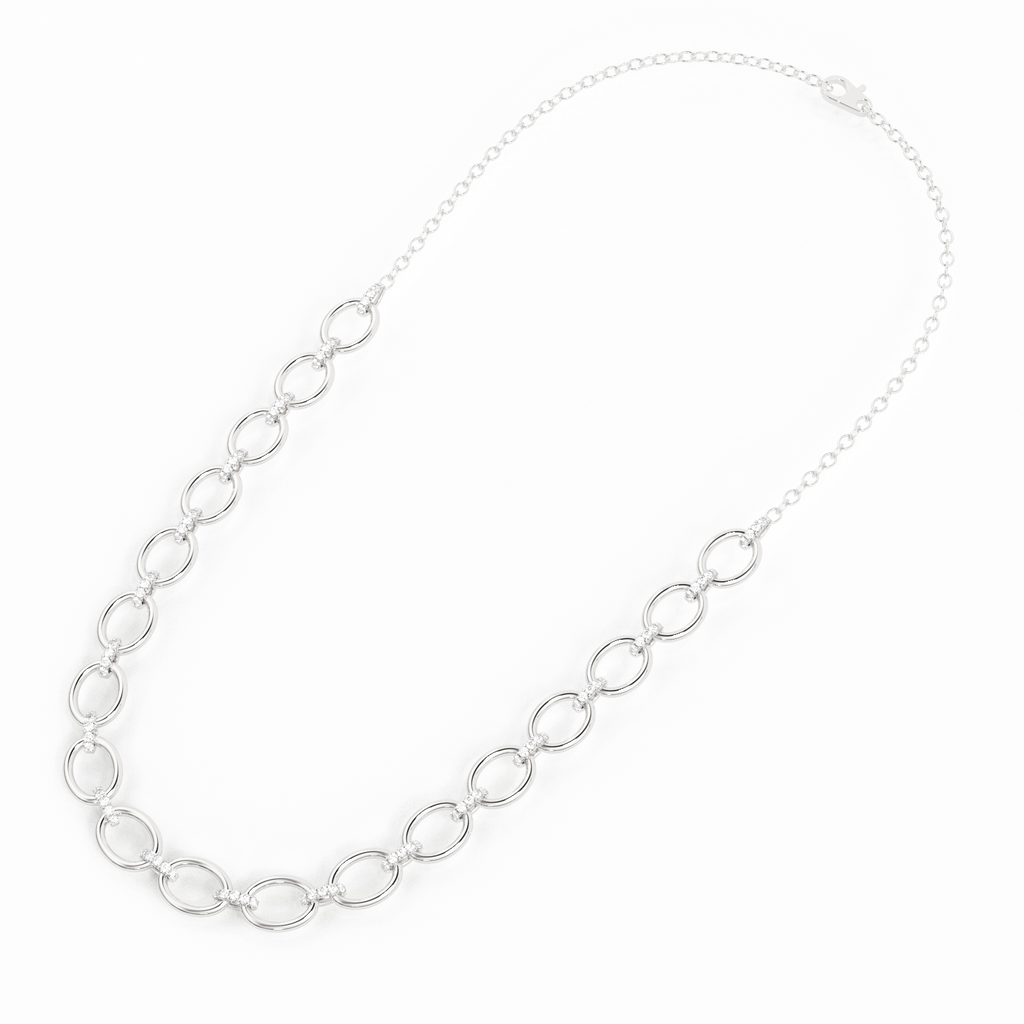 Link Chain Diamond Necklace / 14k gold French Pave Set Diamond Handmade Necklace / Puff Mariner Adjustable Necklace