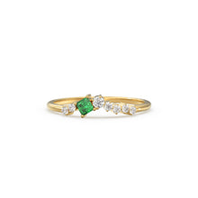 Load image into Gallery viewer, Natural Emerald Ring / 14k Gold Princess Cut Emerald Ring for Women / Emerald and diamond cluster rings / Emerald engagement ring