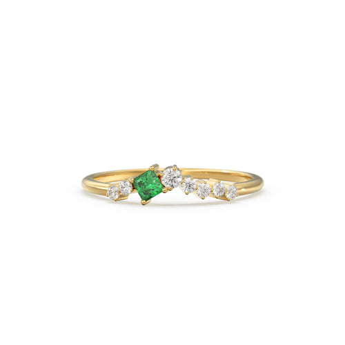 Natural Emerald Ring / 14k Gold Princess Cut Emerald Ring for Women / Emerald and diamond cluster rings / Emerald engagement ring